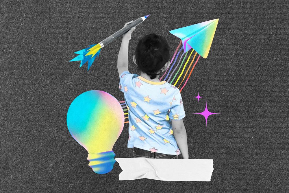 Kids activities, gradient education collage remix