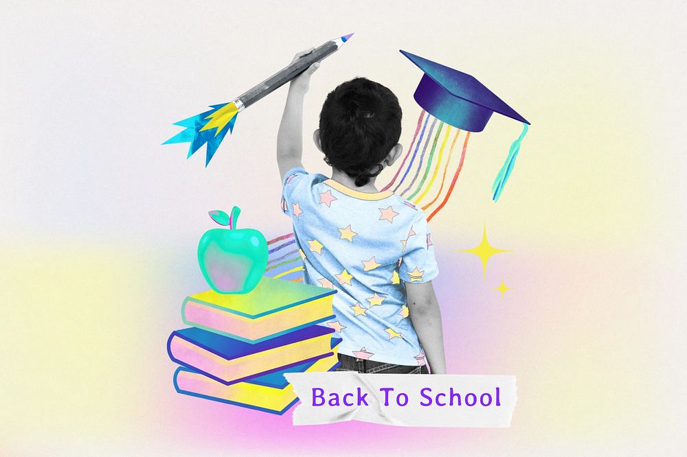 Back to school word, kid's education collage remix