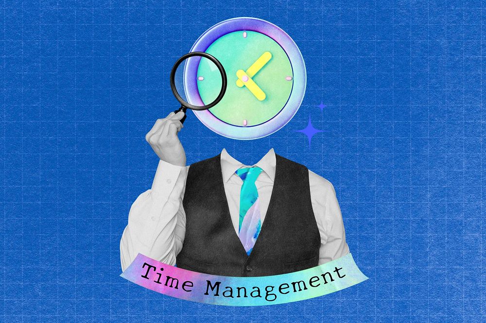 Time management word, businessman collage remix