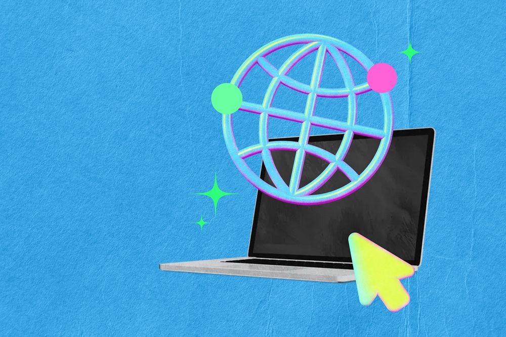 Internet connection, grid globe and laptop remix