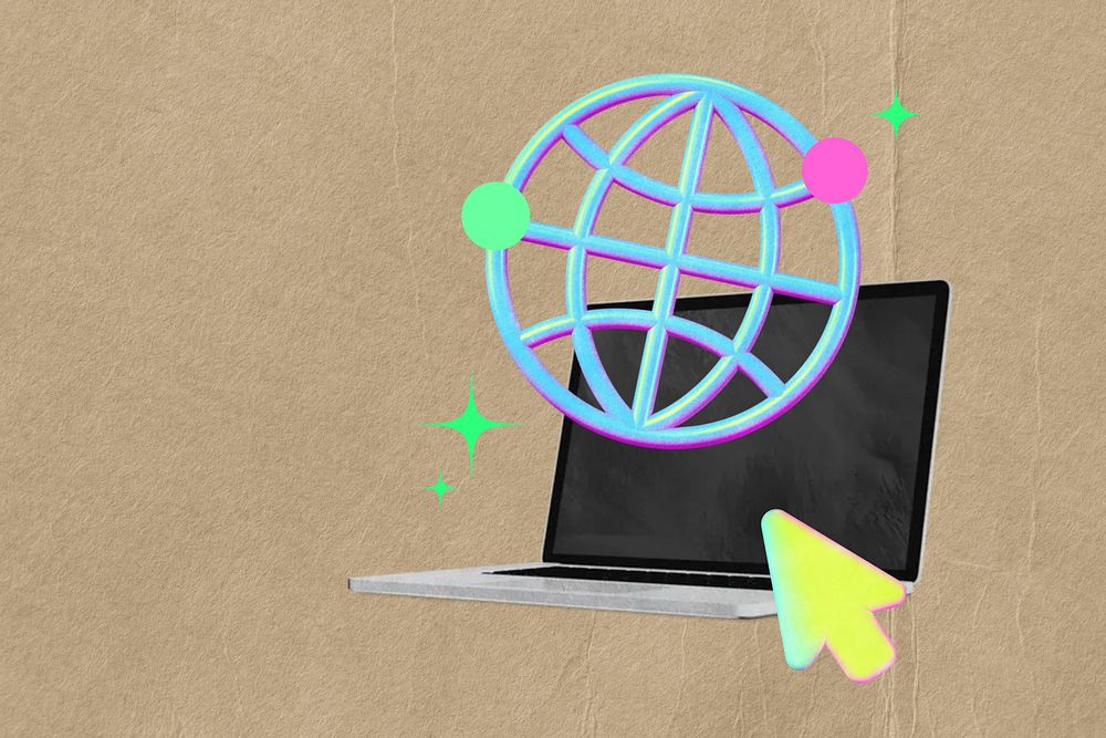 Internet connection, grid globe and laptop remix