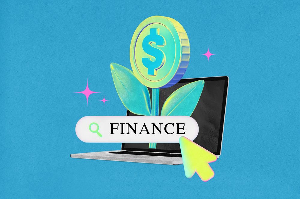 Finance word, online investment collage remix