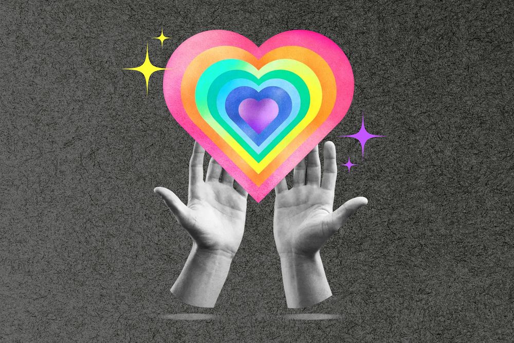 LGBTQ support, hands cupping rainbow heart