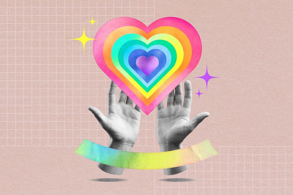LGBTQ support, hands cupping rainbow heart