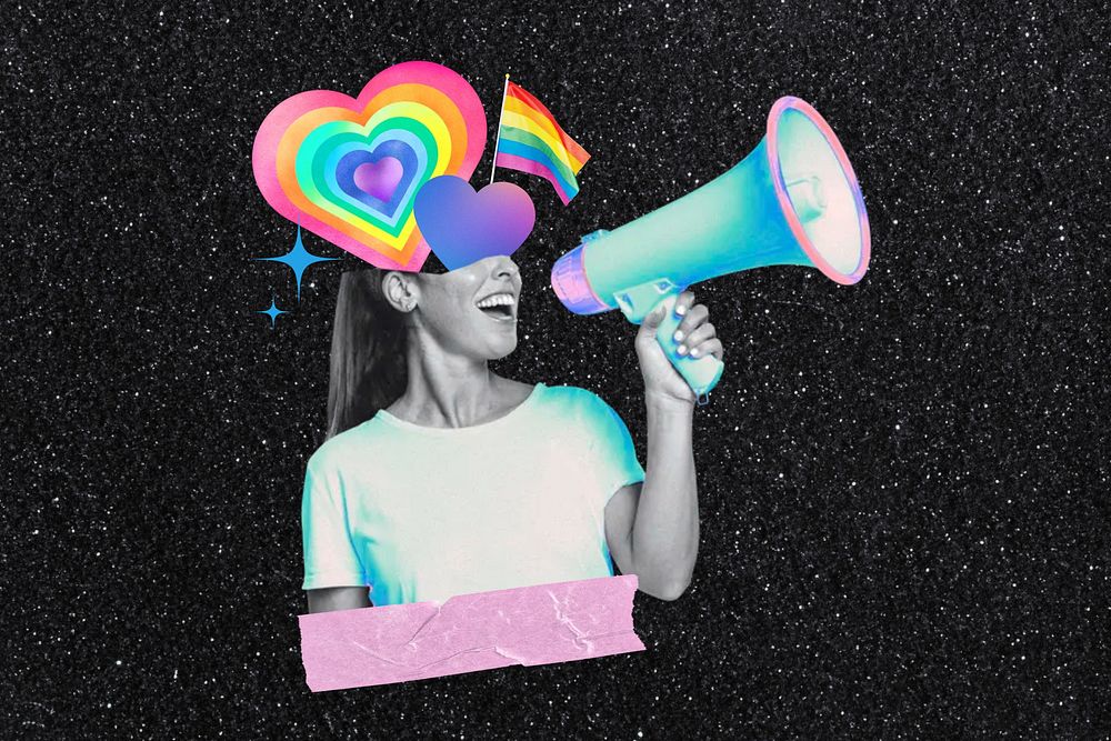 LGBTQ gay pride, woman holding megaphone remix