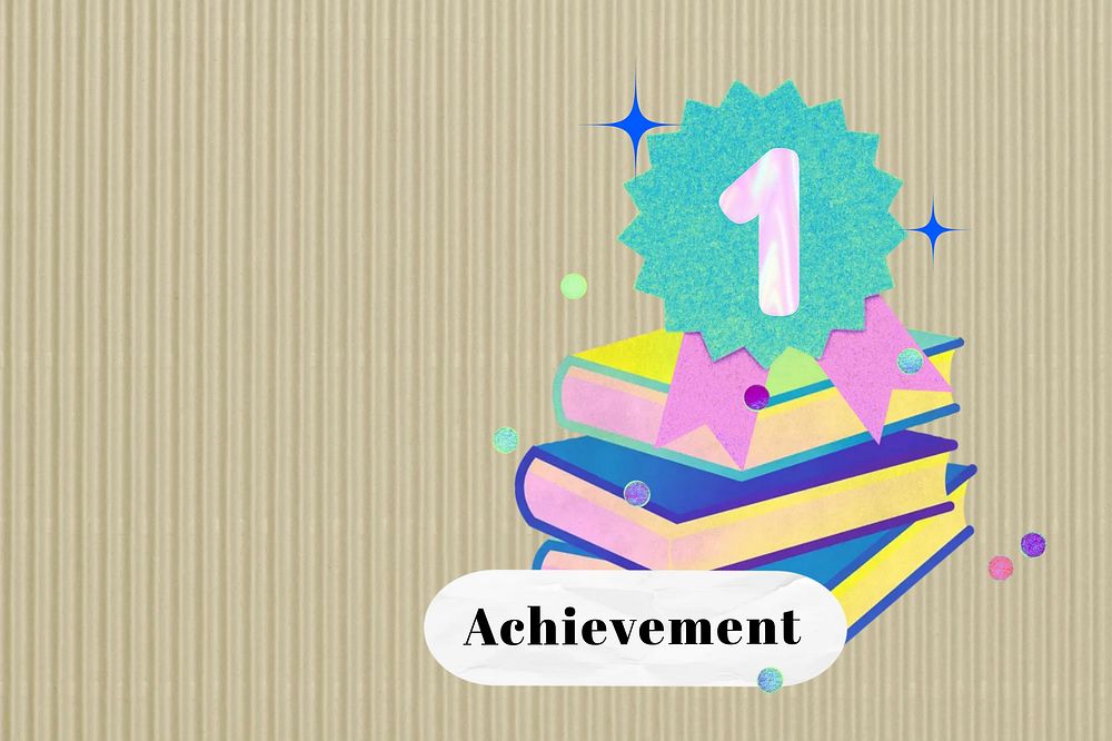 Education achievement background, stack of books collage remix