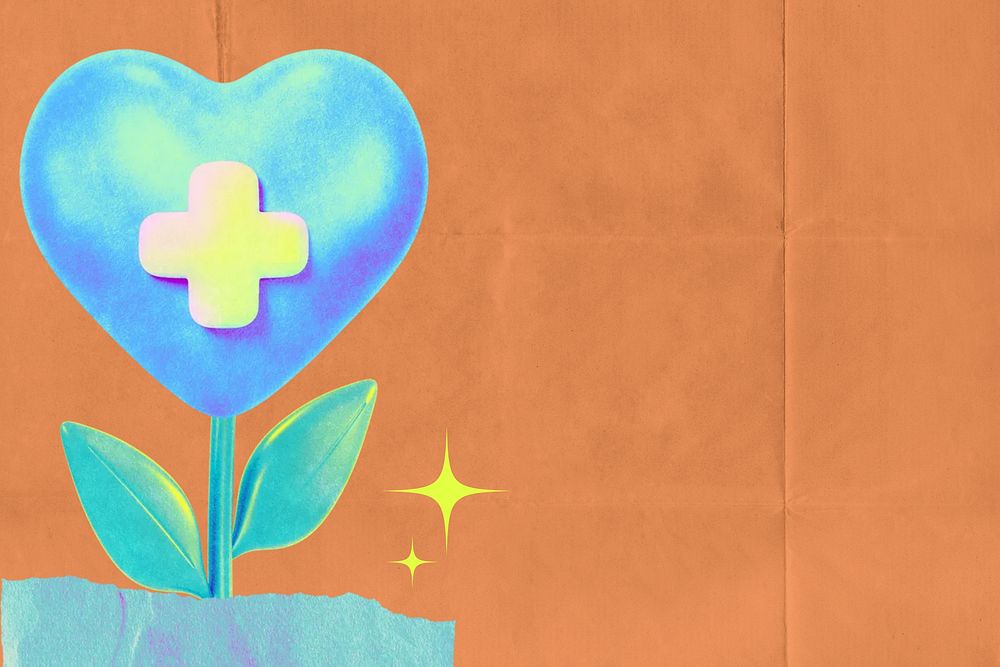 Healthcare brown background, gradient heart collage remix