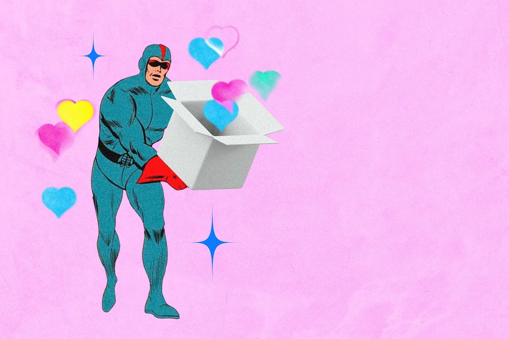 Superhero collecting hearts with a box, health remix