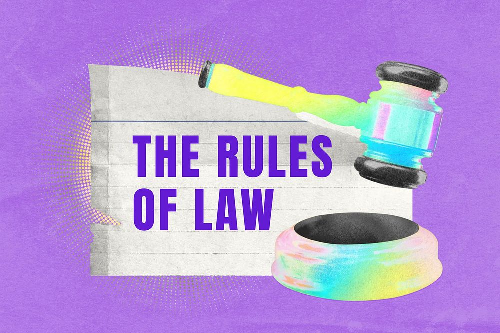 Rules of law word, gavel collage remix design