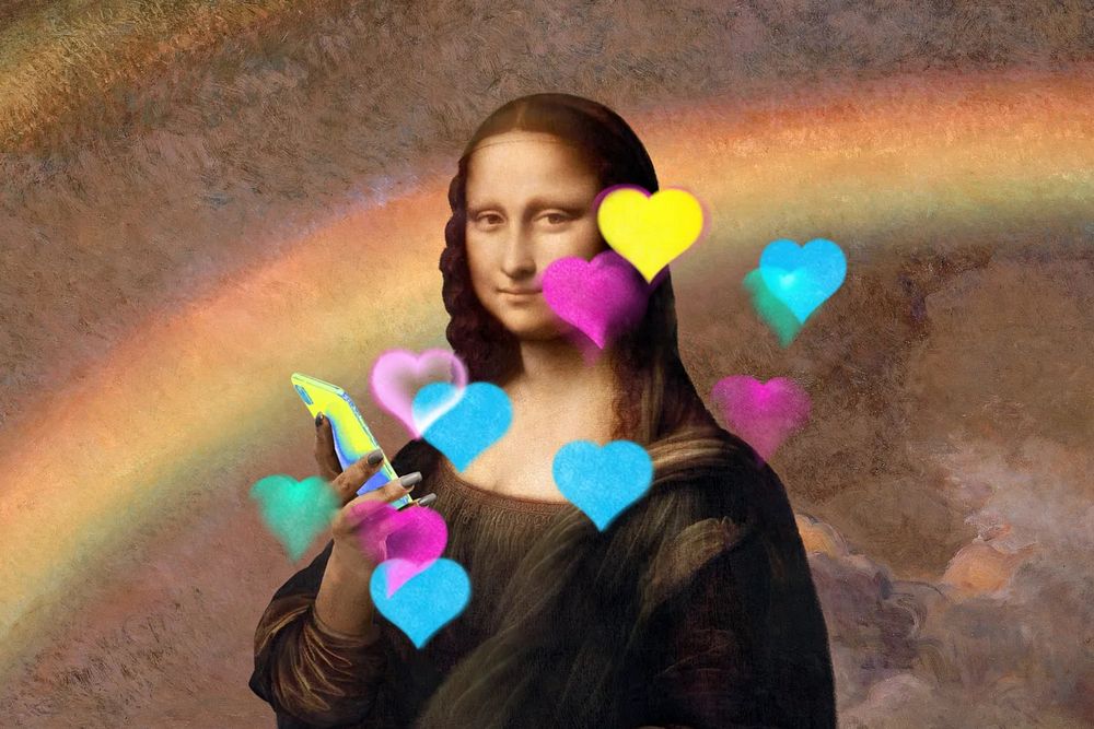 Da Vinci's Mona Lisa, using phone mixed media illustration. Remixed by rawpixel.