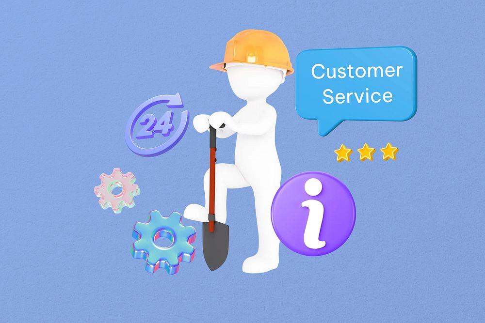 Customer service word, 3D business remix