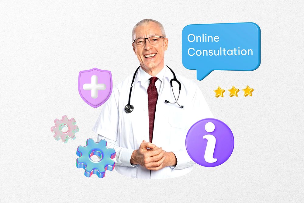 Online consultation word, 3D healthcare remix