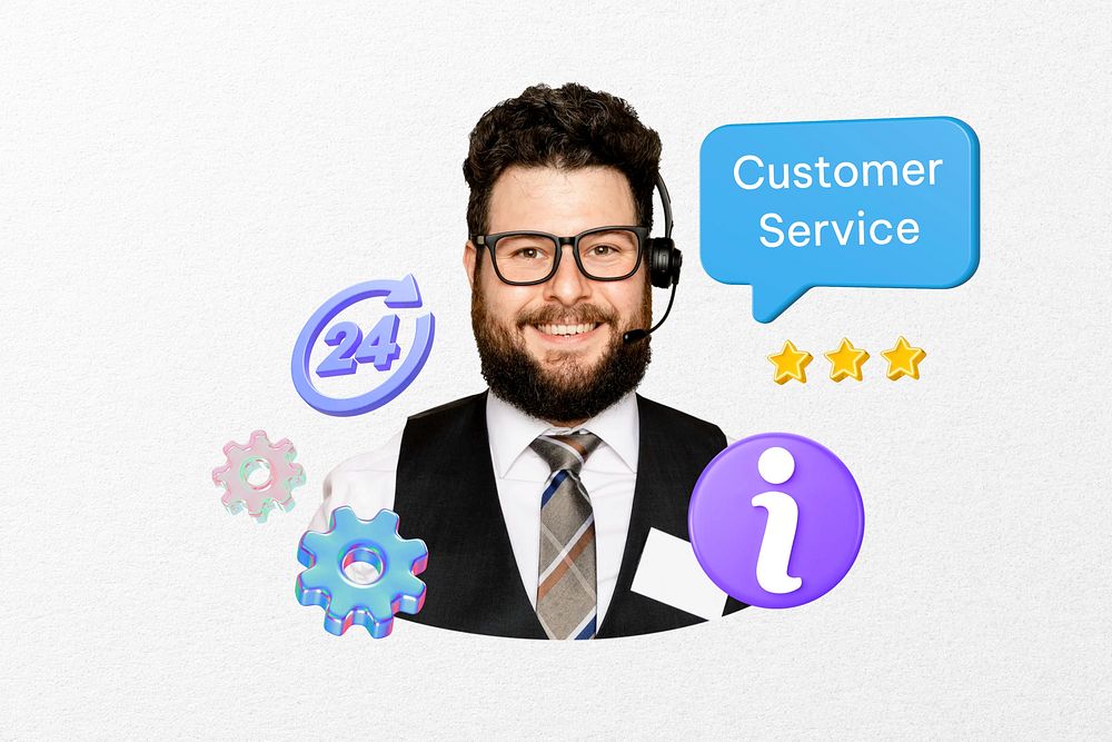 Customer service word, 3D business remix