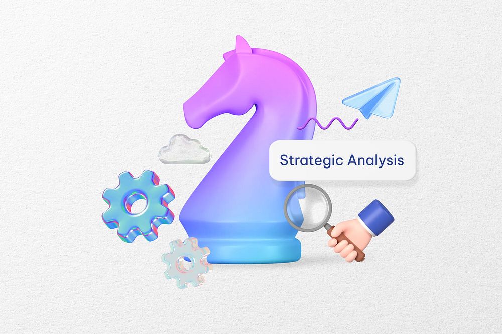 Strategic analysis word, knight chess piece remix