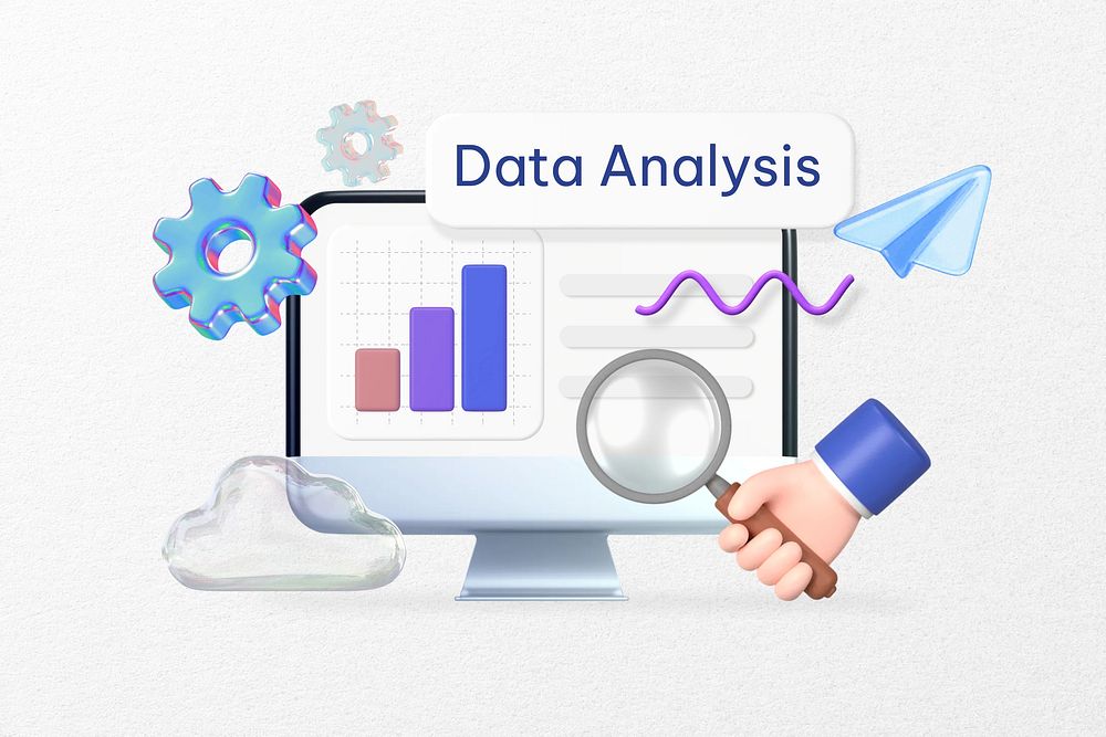 Data analysis word, business analytics 3D remix
