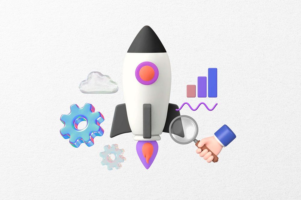 Launching rocket, 3D business remix