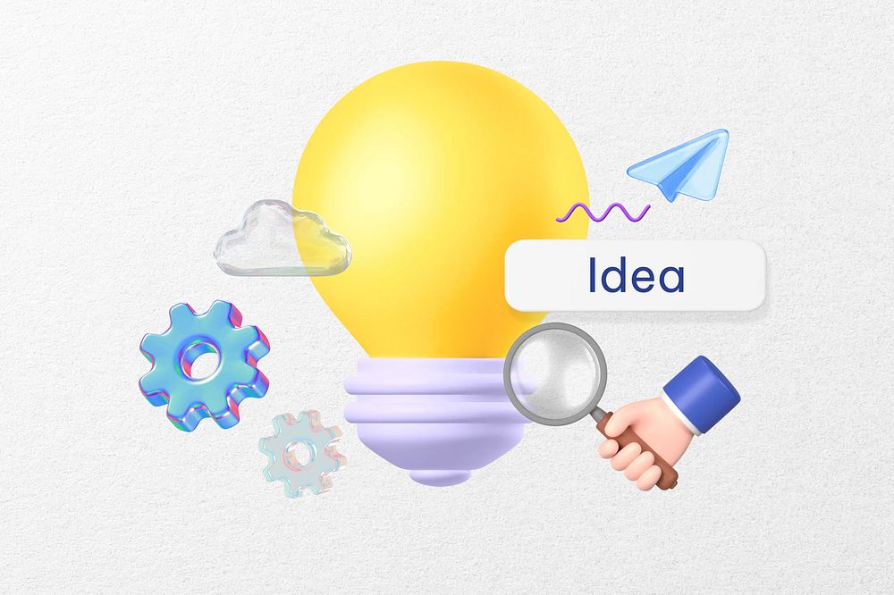 Idea word, 3D light bulb remix