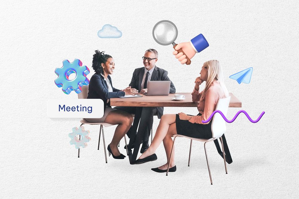 Meeting word, business teamwork remix
