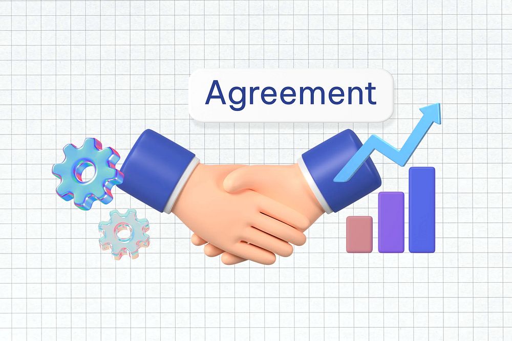 Agreement word, 3D business handshake remix