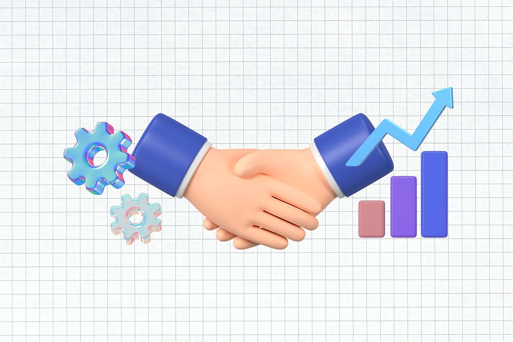 3D business handshake, partnership deal remix