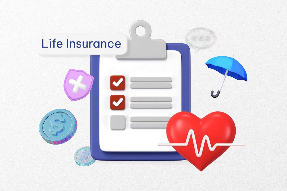 Life insurance word, 3D checklist remix