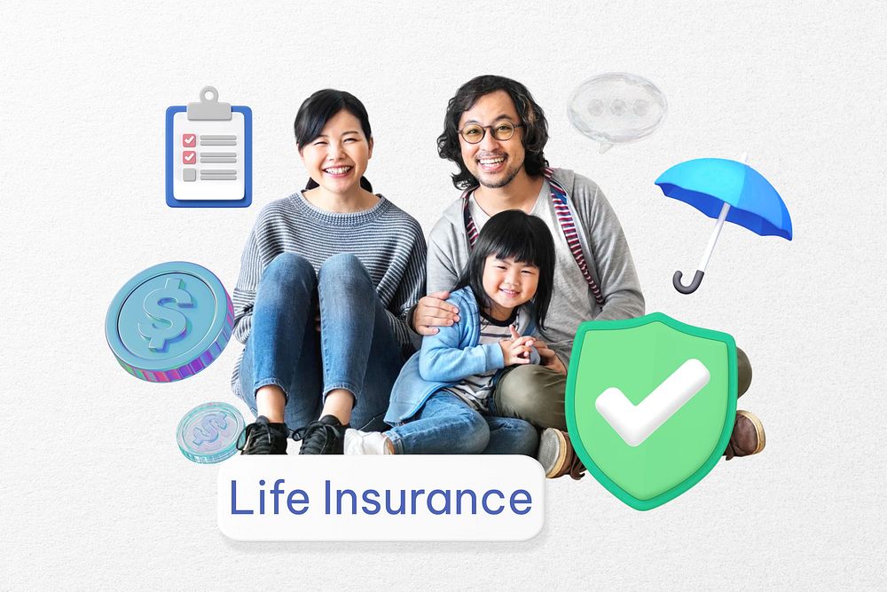 Life insurance word, security 3D remix