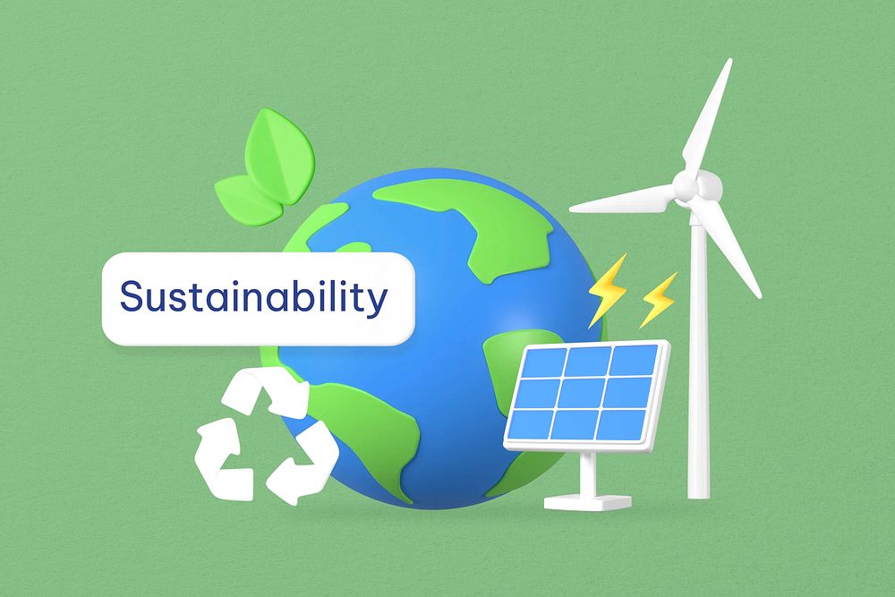 Sustainability word, 3D globe environment remix