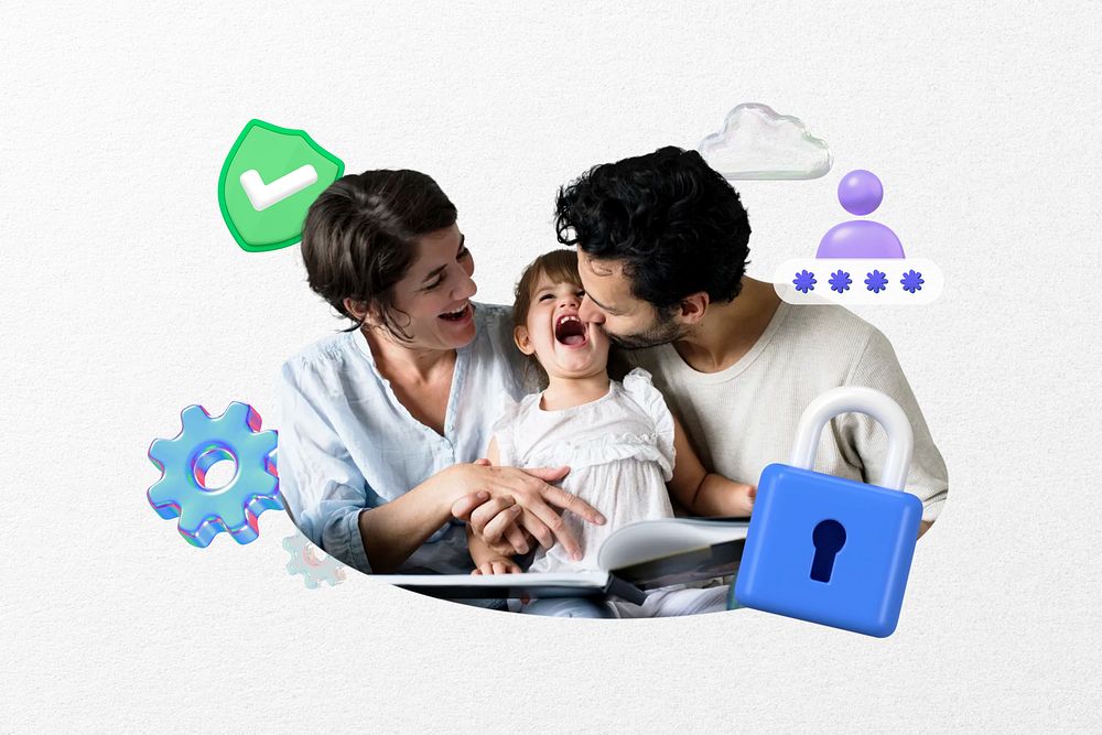 Happy family, data privacy 3D remix