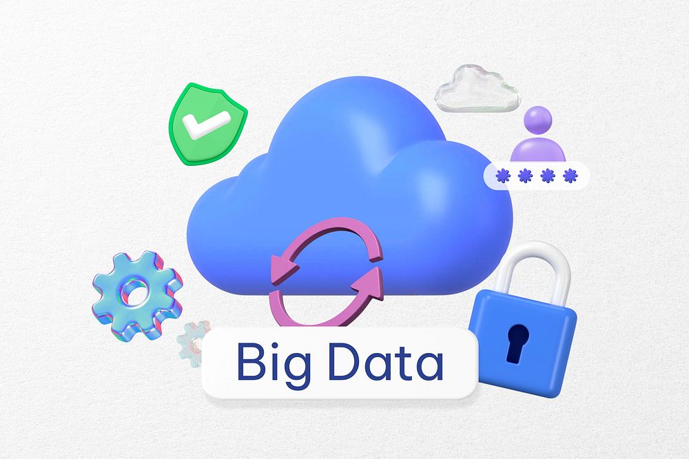 Big data word, 3D cloud remix
