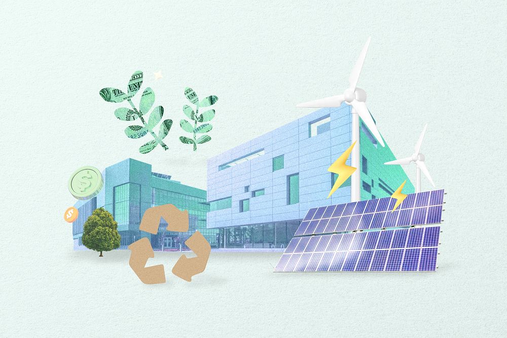 Green business, renewable energy technology, 3D environment remix