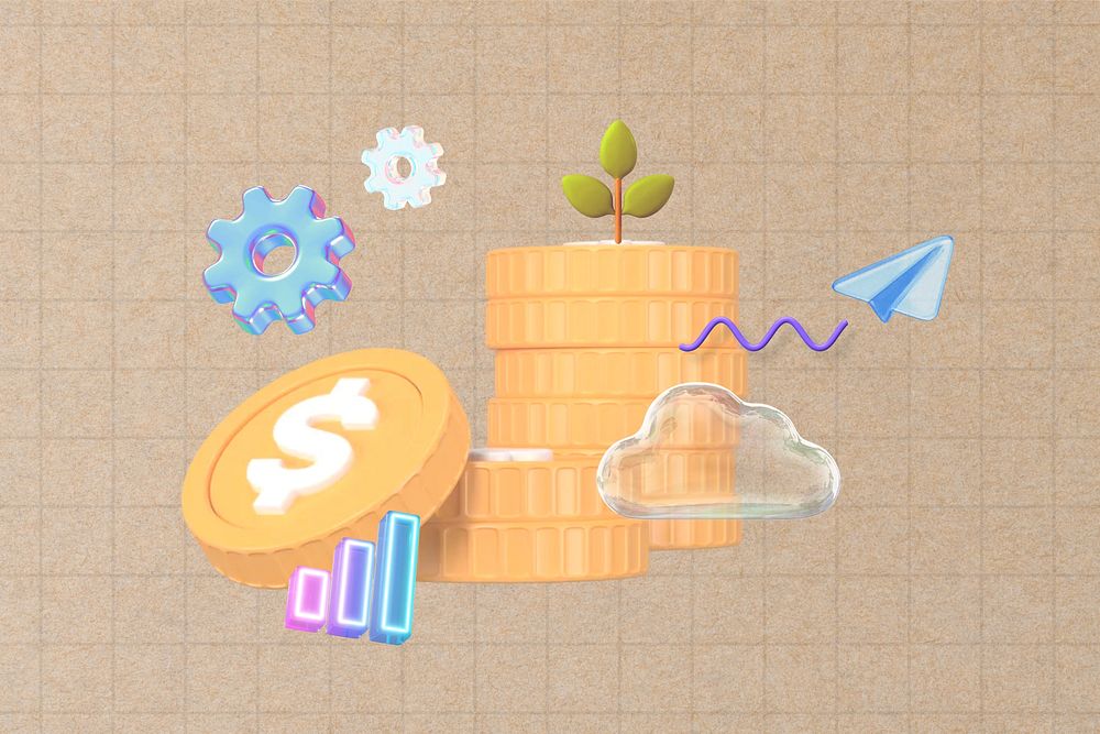 Business investment, stacked coins 3D remix