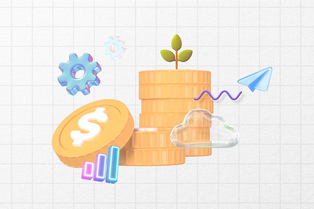 Business investment, stacked coins 3D remix