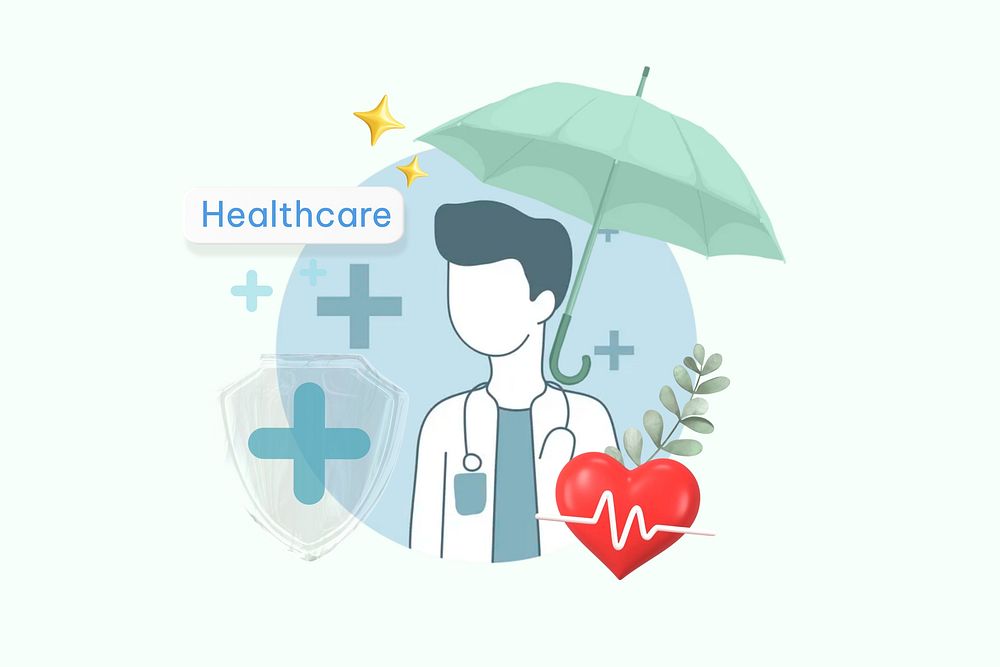 Healthcare word, doctor illustration remix
