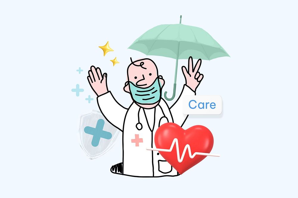 Care word, doctor illustration remix