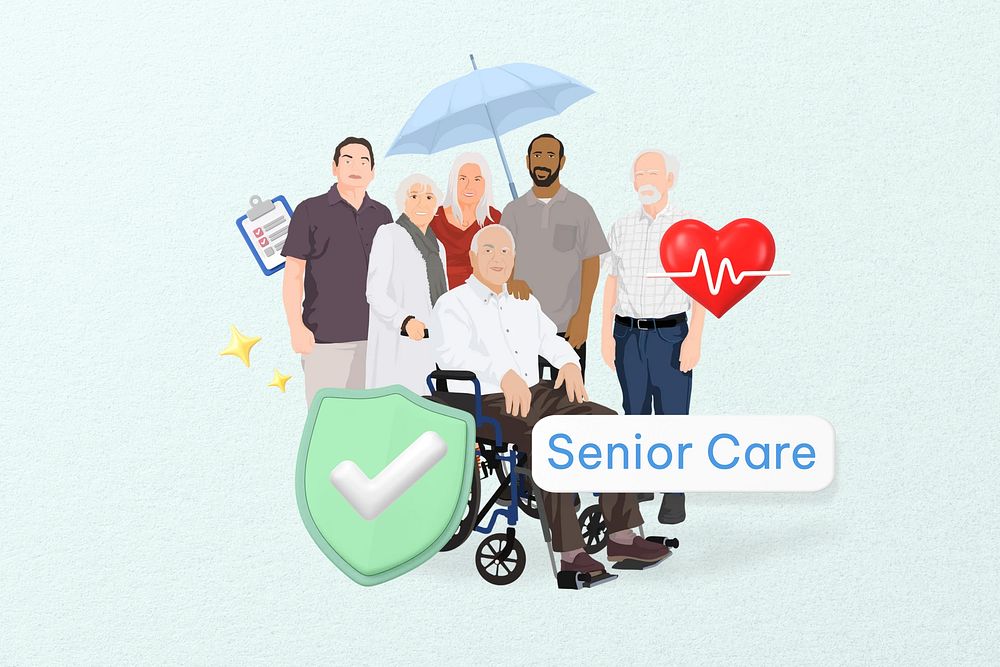 Senior care word, healthcare remix