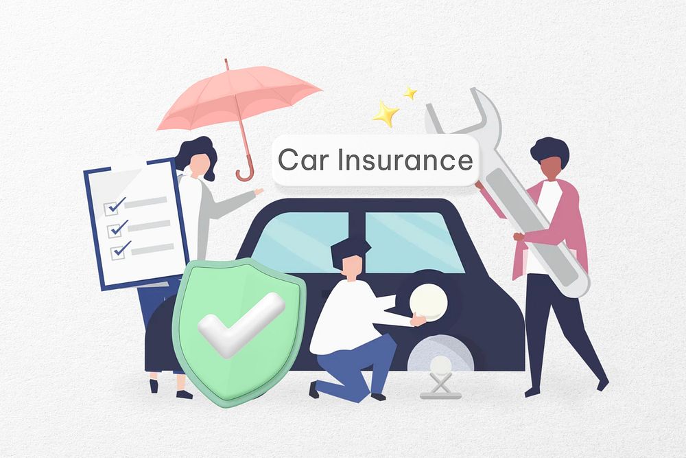 Car insurance word, vehicle security & protection remix
