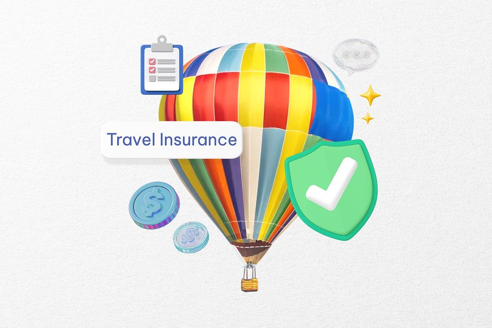 Travel insurance word, security & protection remix