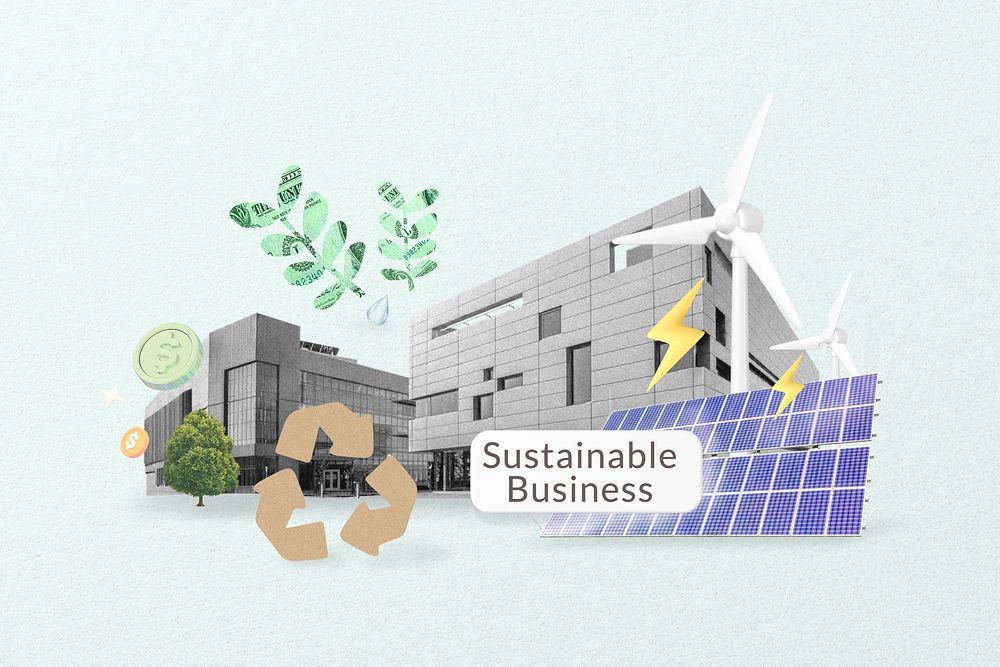 Sustainable business word, environment remix