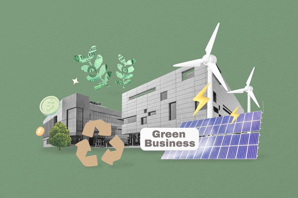 Green business word, environment remix