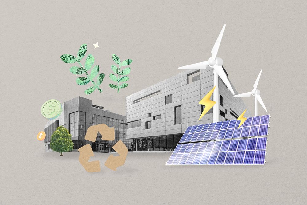 Green business, renewable energy technology, 3D environment remix