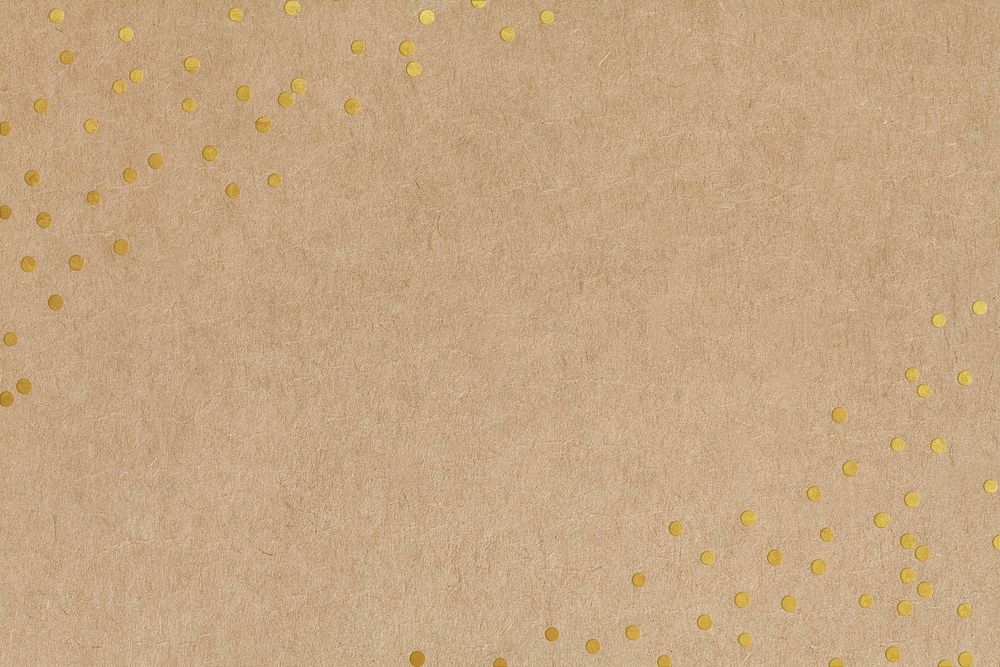 Brown paper textured background, gold confetti border psd