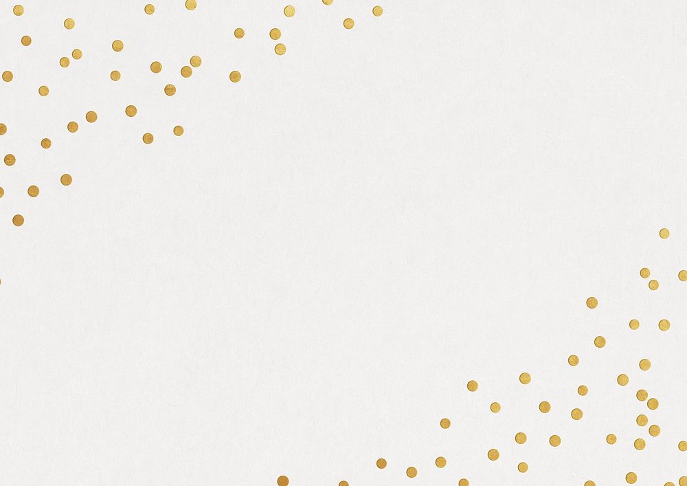 Festive off-white background, gold confetti border