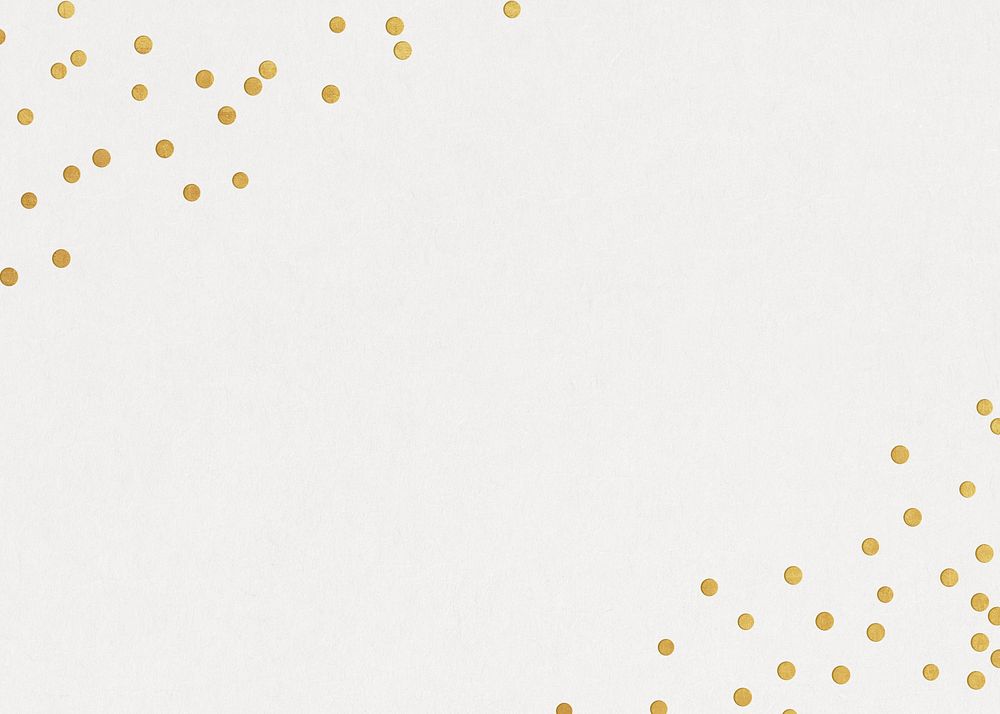 Festive off-white background, gold confetti border