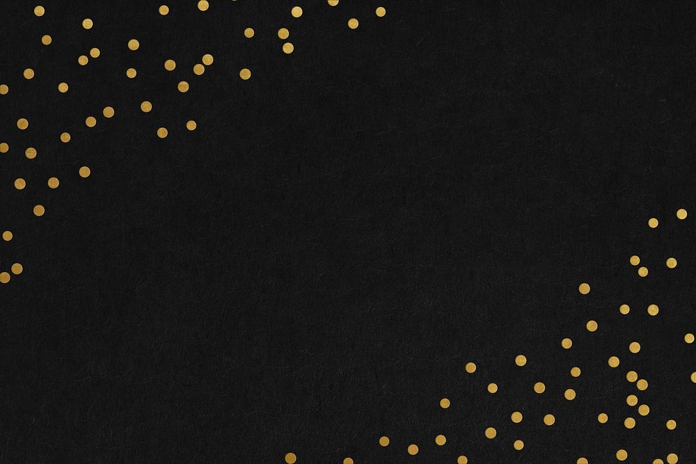 Gold confetti border, black background psd
