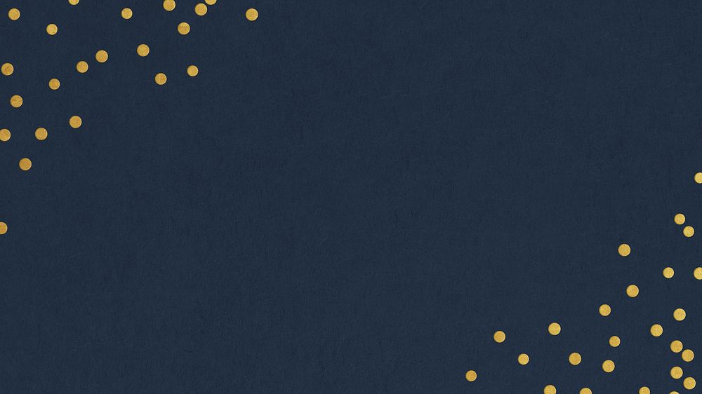 Festive navy blue desktop wallpaper, gold confetti border