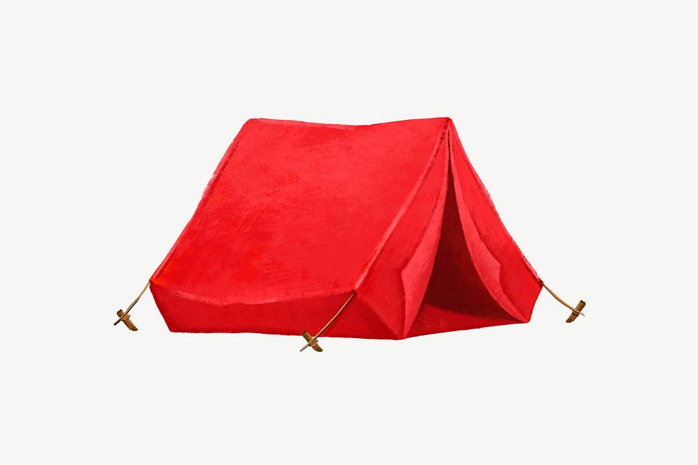 Red camping tent, travel illustration psd