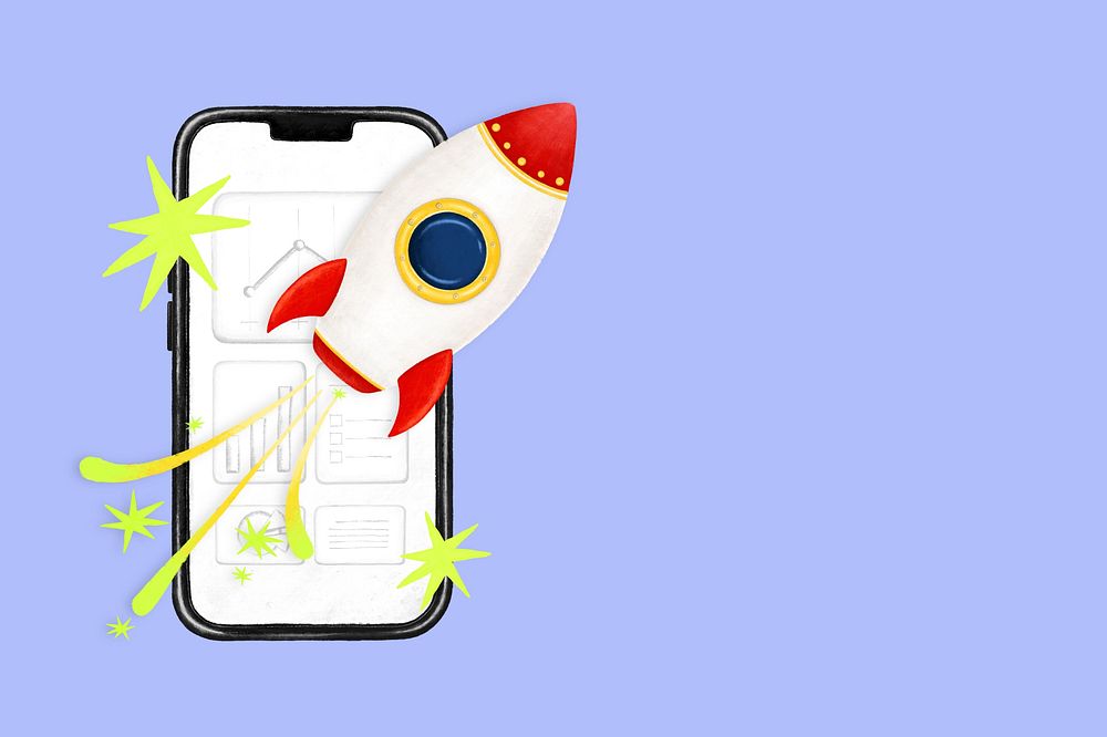 Startup business launch background, flying rocket illustration