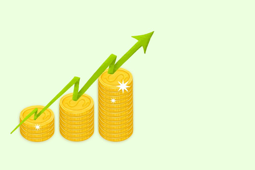 Revenue increase background, stacked coins illustration
