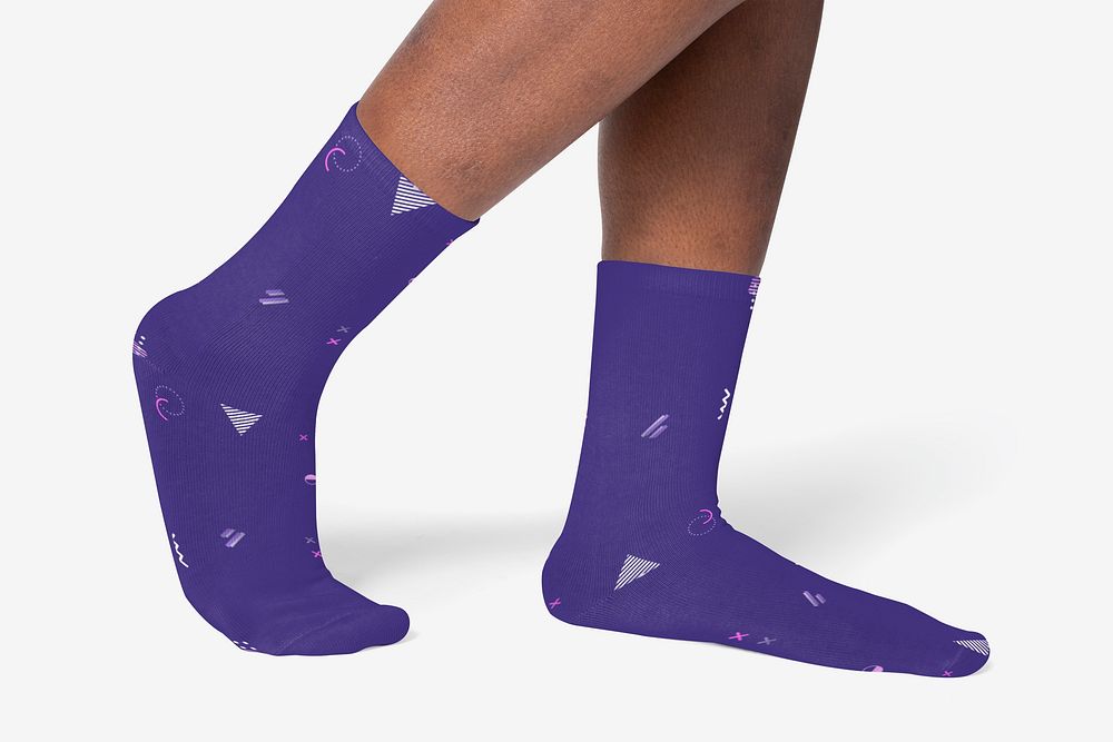 Socks mockup psd with blue abstract pattern