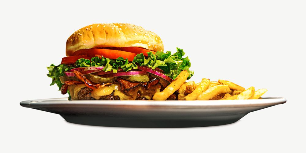 Cheeseburger & fries meal psd